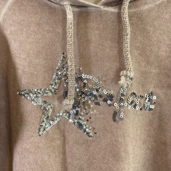 Made in Italy Light Brown Sequined Long Sleeve Hoodie Top NWOT Size Large - Picture 2 of 15